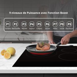 Plaque de cuisson induction COMFEE - 3 zones - 3 boosters - 7200W - L59 x P52 cm CIH721T278K0 - Noir – Image 4