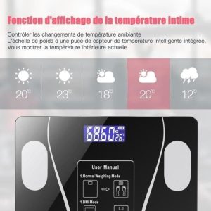 Pese Personne Impedancemetre, Balance Pese Personne Bluetooth Intelligente, Charge USB avec 19 Données Corporelles pour IOS/Android – Image 4