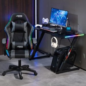 Chaise AMS-GAMING GAMER02-GREY-LED - coloris noir & gris - LED RGB 358 effets - Télécomande - Coussins lombaire & appuie-tête – Image 3