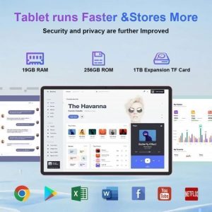 Tablette Tactile 10.1 Pouces, 5G WiFi Tablette Android13, 19Go RAM 256Go ROM, Google GMS 5MP + 8MP, 6000mAh – Image 2