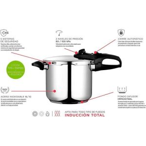 Autocuiseur 6 Litres, Induction, Acier Inoxydable 18/10, 2 Niveaux de Pression FAGOR Duo 6 Argent 802813 – Image 2