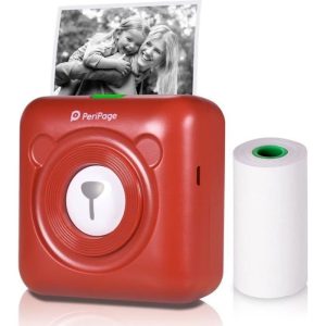 Nouveau type - PeriPage A6 imprimante thermique HD 304DPI Fonction photo AR Impression sans encre Compatible avec Android iOS Rouge – Image 1
