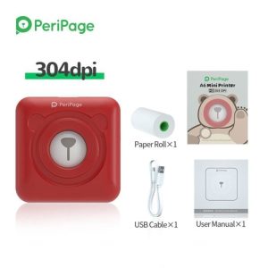 Nouveau type - PeriPage A6 imprimante thermique HD 304DPI Fonction photo AR Impression sans encre Compatible avec Android iOS Rouge – Image 4