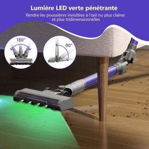 Aspirateur Balai sans Fil 560W/48Kpa 7*2800mAh 65min d'Autonomie Filtration en 7 Etapes Ecran OLED Intelligent Brosse Lumière Verte – Image 5
