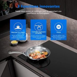 Plaque induction AMZCHEF, 5 zones(1500W x2 et 2000W x3), booster et 9 niveaux, fonction maintien au chaud, minuterie multifonction – Image 3