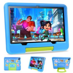 Tablette Enfants 10 Pouces Android, 4 Go RAM + 64 Go ROM, Écran IPS HD, WiFi, 6000 mAh, Contrôle Parental, Kid-Proof Étui, Bleu – Image 1