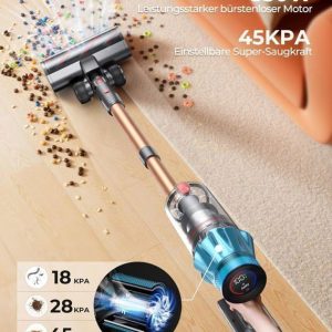 Laresar V7 Aspirateur Balai sans Fil - 550W/45KPa- 60 Mins/écran tactile/Anti-enchevêtrement/1.5L/Filtration 7 étapes,Or+Vert – Image 2