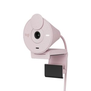 Webcam Logitech Brio 300 Full HD avec confidentialite, micro a reduction de bruit, USB-C - Rose – Image 1