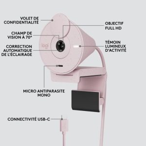 Webcam Logitech Brio 300 Full HD avec confidentialite, micro a reduction de bruit, USB-C - Rose – Image 6