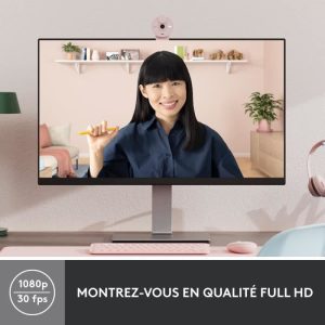 Webcam Logitech Brio 300 Full HD avec confidentialite, micro a reduction de bruit, USB-C - Rose – Image 2