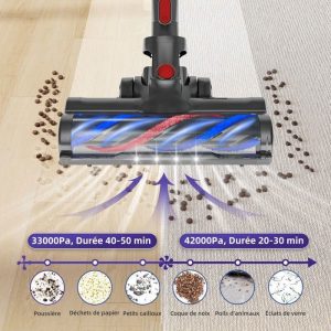 Aspirateur Balai Sans Fil 42000Pa/1.6L/50Min d'Autonomie, Aspirateur sans Fil Écran LED, avec 4 HEPA, pour Sols Durs/Tapis/Les – Image 6