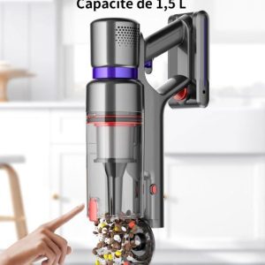 Aspirateur Balai sans Fil,58000Pa/600W 8*2800mAh/60 Mins Autonomie, OLED Écran Aspirateur Puissant, 1.5L/Filtration en 7 étapes – Image 4