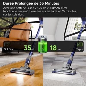 Aspirateur balai sans fil Erabros EV1–40000 Pa/450W, ultra léger 2kg, 35min d'autonomie, idéal pour poils d'animaux et cheveux – Image 4