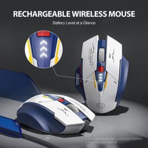 SDLOGAL Souris sans Fil Rechargeable Ergonomique Silencieuse Souris avec 2.4G USB Récepteur, avec tapis de souris, Bleu et Blanc – Image 2