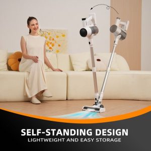 VACARE Aspirateur balai sans fil, 20kPa/200W, 45Mins Autonomie, Multi-Cône Filtre Syst, Auto-Verticale Silencieux/Léger/Flexible – Image 2