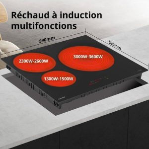 Plaque de cuisson induction COMFEE - 3 zones - 3 boosters - 7200W - L59 x P52 cm CIH721T278K0 - Noir – Image 6