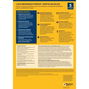 NORTON 360 Deluxe 50 Go FR 1 Utilisateur 5 Appareils - 12 Mo STD RET ENR MM – Image 2