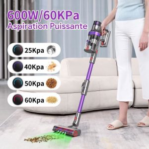Aspirateur Balai Sans Fil - 600W/60KPa 65mins - Multifonctions 9 en1 - Aspirateur Sans Fil Puissant - Écran LED - Batterie Amovible – Image 2