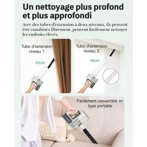 VersLife S6 Aspirateur Balai sans Fil, Aspirateur sans Fil Puissant 30Kpa avec 35 Min d'Autonomie pour Les Poils, Tapis, Sols – Image 6