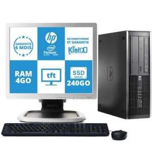 ordinateur de bureau hp elite 6000 celeron dual core 4go ram 240go ssd disque dur pc reconditionné avec écran 19 pouces w7 – Image 1