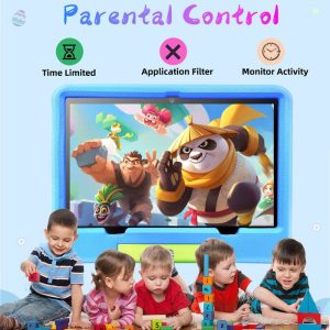 Tablette Enfants 10 Pouces Android, 4 Go RAM + 64 Go ROM, Écran IPS HD, WiFi, 6000 mAh, Contrôle Parental, Kid-Proof Étui, Bleu – Image 3