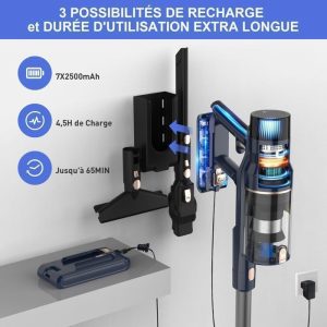 45000pa/550W Aspirateur Balai sans Fil Autonomie 65 min Aspirateur Puissant Écran Tactile 4 Vitesses pour Sols et Tapis 1,5L – Image 5