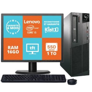 ordinateur de bureau lenovo thinkcentre M90 core i5 16go ram 1To SSD disque dur ecran ordinateur 19 pouces win7 pc reconditionné – Image 1