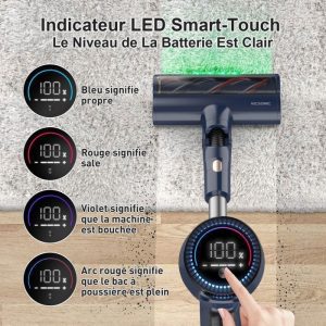 45000pa/550W Aspirateur Balai sans Fil Autonomie 65 min Aspirateur Puissant Écran Tactile 4 Vitesses pour Sols et Tapis 1,5L – Image 4