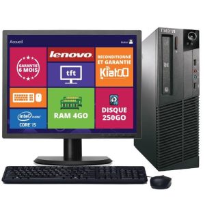 ordinateur de bureau lenovo thinkcentre M90 core i5 4go ram 250go disque dur ecran ordinateur 19 pouces win7, pc reconditionné – Image 1