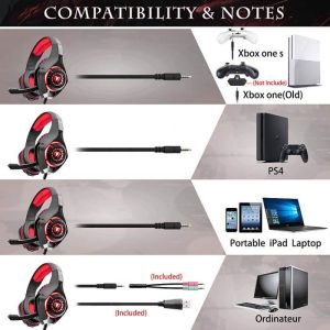 Casque Gaming pour PS4 Xbox one Casque Gamer avec Micro Anti Bruit LED Lampe Stéréo Basse Contrôle du Volume Microphone – Image 4