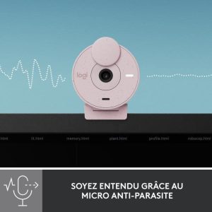 Webcam Logitech Brio 300 Full HD avec confidentialite, micro a reduction de bruit, USB-C - Rose – Image 4