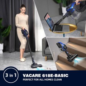 VACARE Aspirateur balai sans fil, 30kPa/350W, 8*2200mAh/55Mins Max Autonomie, Concept Auto-Verticale, Multi Filtration Syst 1.2L – Image 6